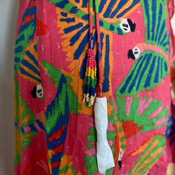 NWT - FARM Rio Coral Mixed Graphic Macaws Puff Sleeve Midi Dress / Size S - Picture 11 of 15